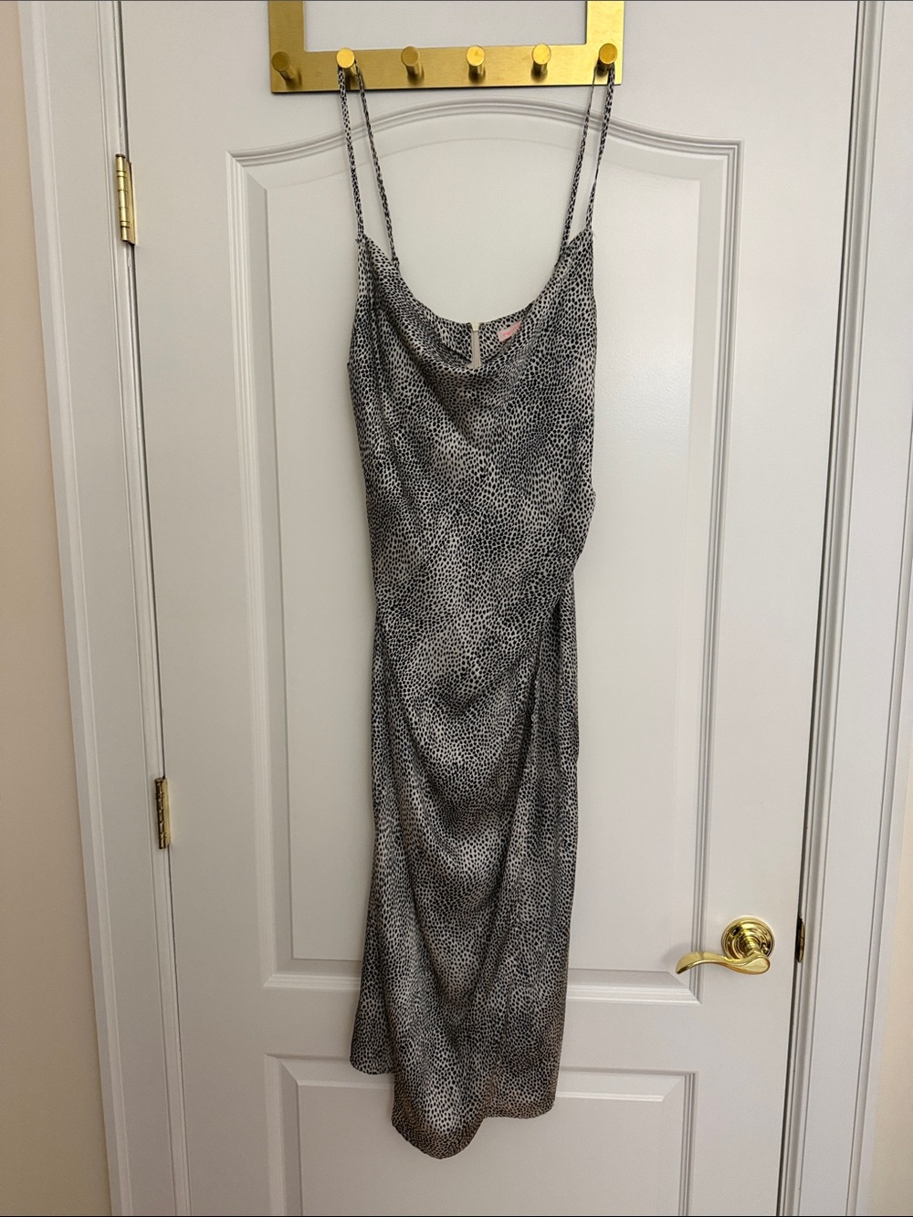 re:named Black & White Speckle Cowl Satin Midi Dress